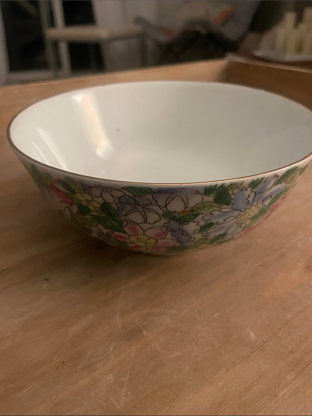 Petals hand painted Floral Porcelain Decorative Bowl - Pastel Multicolor